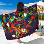Roosters Autism Awareness Sarong Puzzle Flames Rugby Ball