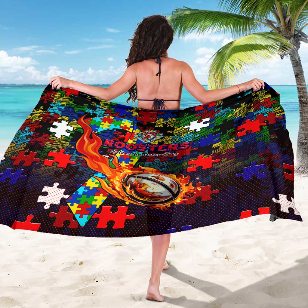Roosters Autism Awareness Sarong Puzzle Flames Rugby Ball