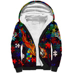 Roosters Autism Awareness Sherpa Hoodie Puzzle Flames Rugby Ball