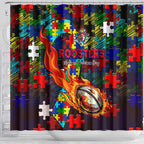 Roosters Autism Awareness Shower Curtain Puzzle Flames Rugby Ball