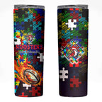 Roosters Autism Awareness Skinny Tumbler Puzzle Flames Rugby Ball