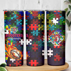 Roosters Autism Awareness Skinny Tumbler Puzzle Flames Rugby Ball