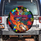 Roosters Autism Awareness Spare Tire Cover Puzzle Flames Rugby Ball