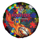 Roosters Autism Awareness Spare Tire Cover Puzzle Flames Rugby Ball