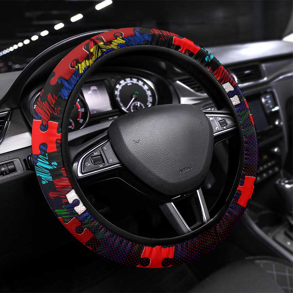 Roosters Autism Awareness Steering Wheel Cover Puzzle Flames Rugby Ball