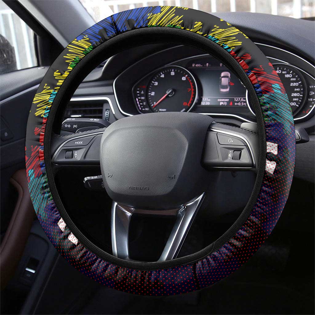 Roosters Autism Awareness Steering Wheel Cover Puzzle Flames Rugby Ball