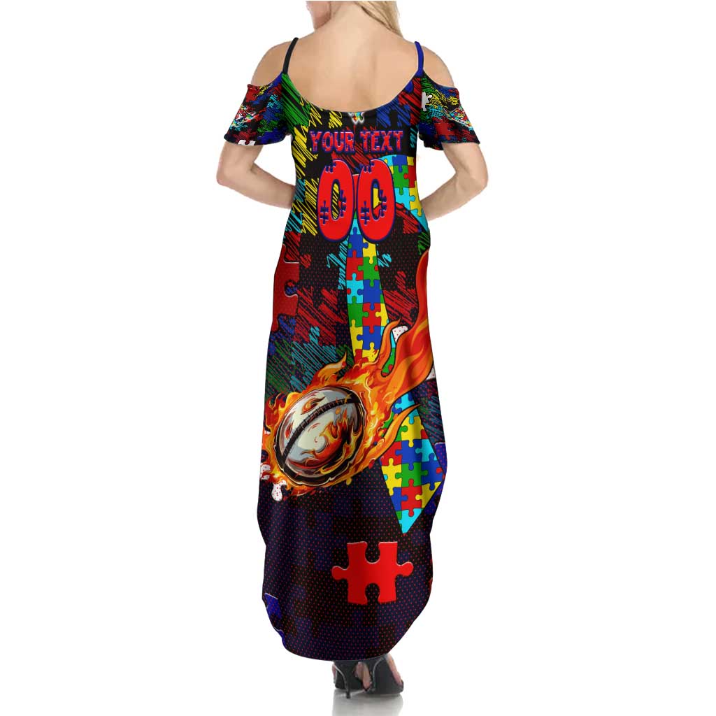 Roosters Autism Awareness Summer Maxi Dress Puzzle Flames Rugby Ball