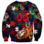 Roosters Autism Awareness Sweatshirt Puzzle Flames Rugby Ball