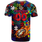 Roosters Autism Awareness T Shirt Puzzle Flames Rugby Ball