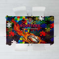 Roosters Autism Awareness Tablecloth Puzzle Flames Rugby Ball