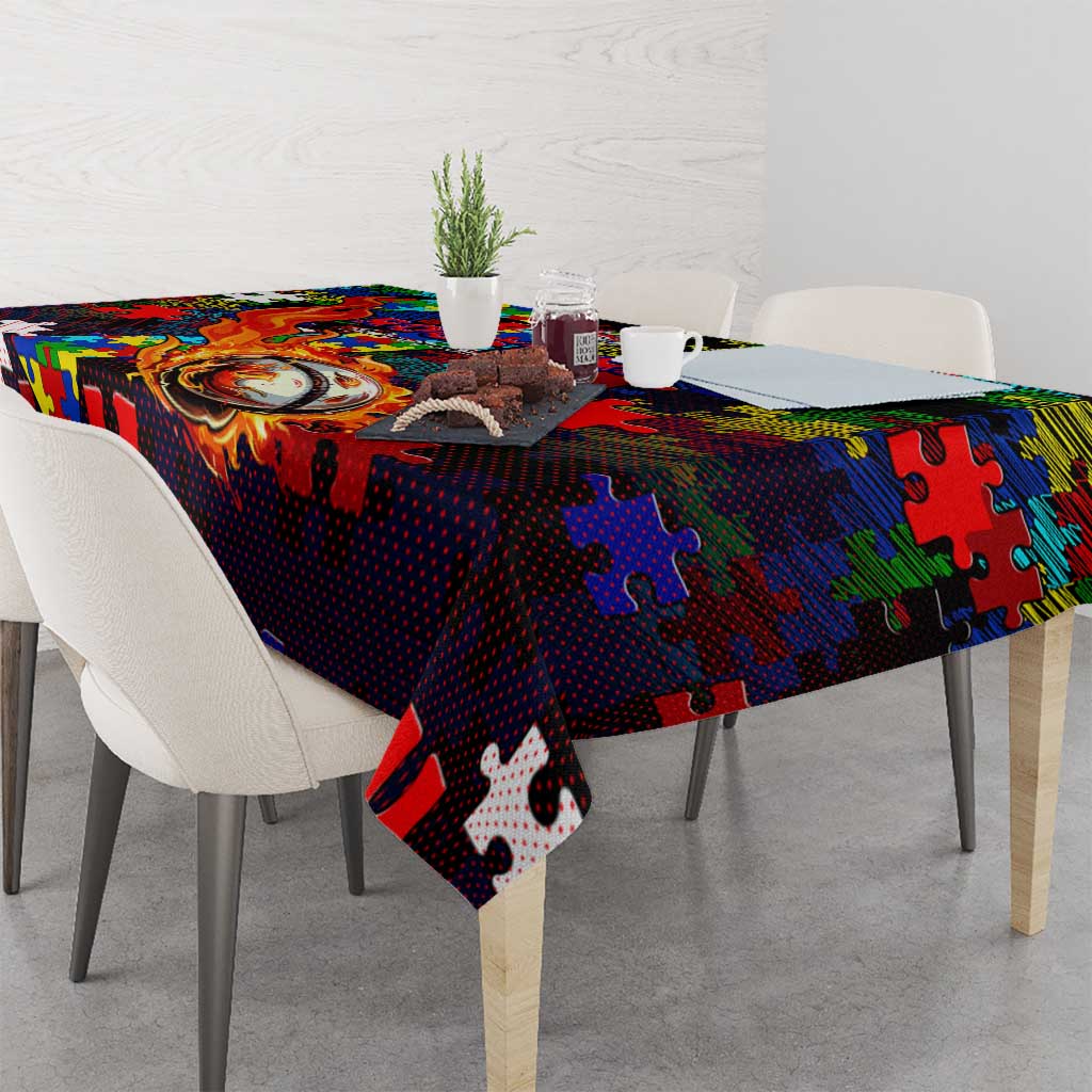 Roosters Autism Awareness Tablecloth Puzzle Flames Rugby Ball