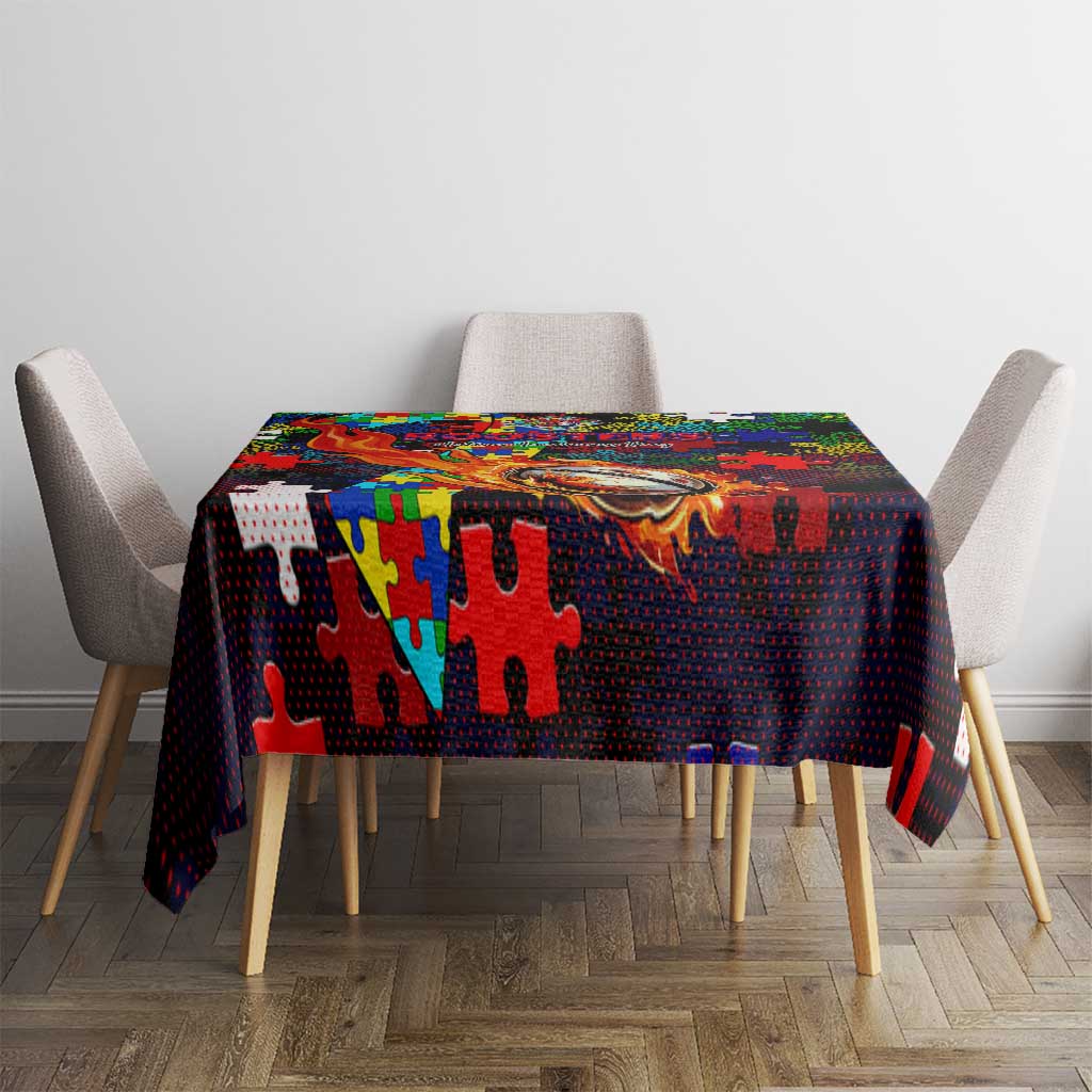 Roosters Autism Awareness Tablecloth Puzzle Flames Rugby Ball