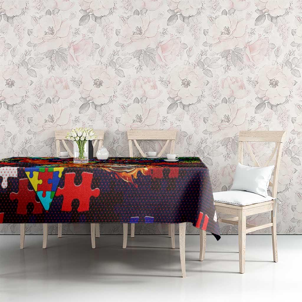 Roosters Autism Awareness Tablecloth Puzzle Flames Rugby Ball