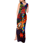 Roosters Autism Awareness Tank Maxi Dress Puzzle Flames Rugby Ball