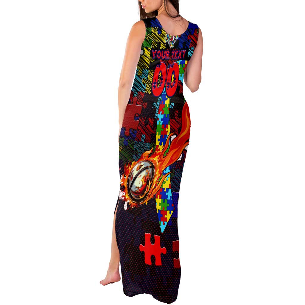 Roosters Autism Awareness Tank Maxi Dress Puzzle Flames Rugby Ball