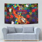 Roosters Autism Awareness Tapestry Puzzle Flames Rugby Ball