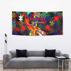 Roosters Autism Awareness Tapestry Puzzle Flames Rugby Ball