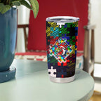 Roosters Autism Awareness Tumbler Cup Puzzle Flames Rugby Ball