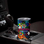 Roosters Autism Awareness Tumbler Cup Puzzle Flames Rugby Ball