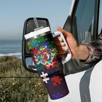 Roosters Autism Awareness Tumbler With Handle Puzzle Flames Rugby Ball