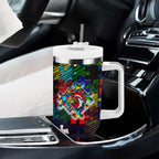 Roosters Autism Awareness Tumbler With Handle Puzzle Flames Rugby Ball