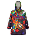 Roosters Autism Awareness Wearable Blanket Hoodie Puzzle Flames Rugby Ball