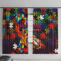 Roosters Autism Awareness Window Curtain Puzzle Flames Rugby Ball