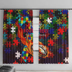 Roosters Autism Awareness Window Curtain Puzzle Flames Rugby Ball