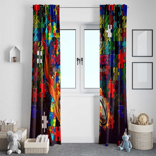 Roosters Autism Awareness Window Curtain Puzzle Flames Rugby Ball