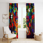 Roosters Autism Awareness Window Curtain Puzzle Flames Rugby Ball
