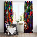 Roosters Autism Awareness Window Curtain Puzzle Flames Rugby Ball