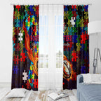 Roosters Autism Awareness Window Curtain Puzzle Flames Rugby Ball