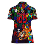 Roosters Autism Awareness Women Polo Shirt Puzzle Flames Rugby Ball