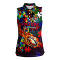 Roosters Autism Awareness Women Sleeveless Polo Shirt Puzzle Flames Rugby Ball