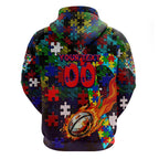 Roosters Autism Awareness Zip Hoodie Puzzle Flames Rugby Ball