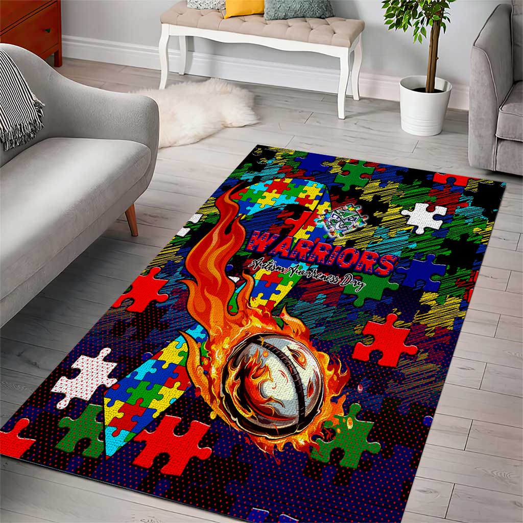 New Zealand Warriors Autism Awareness Area Rug Puzzle Flames Rugby Ball
