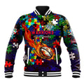 New Zealand Warriors Autism Awareness Baseball Jacket Puzzle Flames Rugby Ball