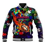 New Zealand Warriors Autism Awareness Baseball Jacket Puzzle Flames Rugby Ball