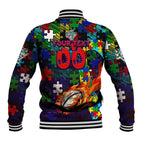 New Zealand Warriors Autism Awareness Baseball Jacket Puzzle Flames Rugby Ball