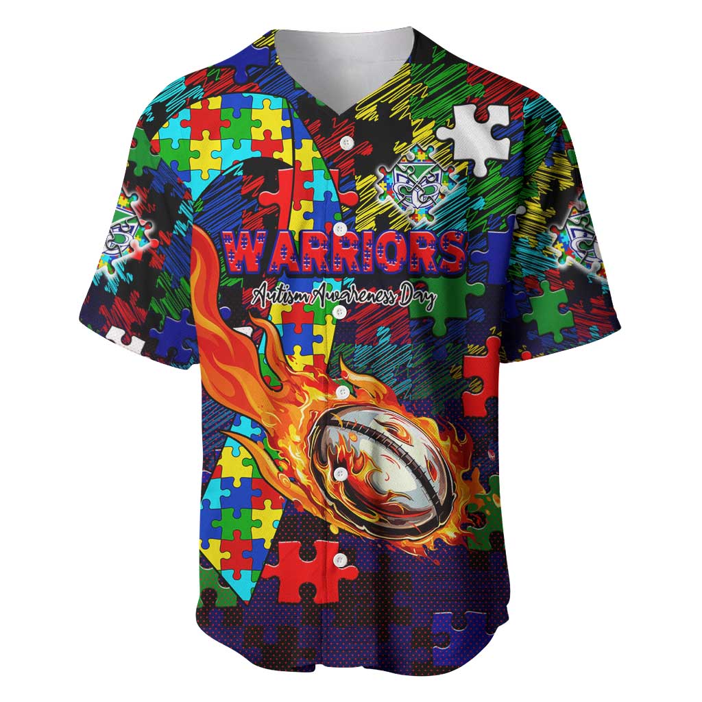 New Zealand Warriors Autism Awareness Baseball Jersey Puzzle Flames Rugby Ball