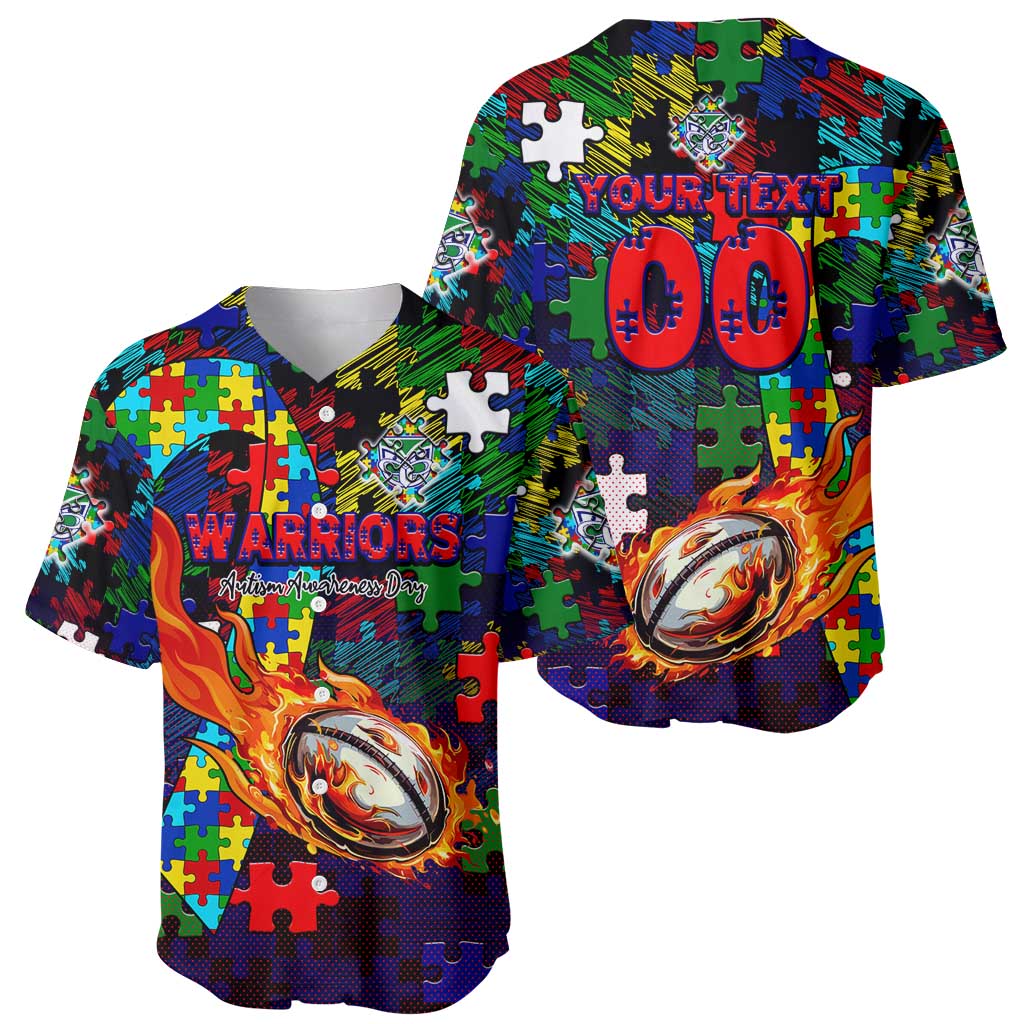 New Zealand Warriors Autism Awareness Baseball Jersey Puzzle Flames Rugby Ball