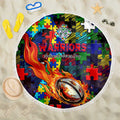 New Zealand Warriors Autism Awareness Beach Blanket Puzzle Flames Rugby Ball
