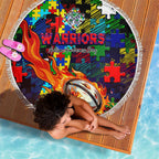 New Zealand Warriors Autism Awareness Beach Blanket Puzzle Flames Rugby Ball