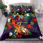 New Zealand Warriors Autism Awareness Bedding Set Puzzle Flames Rugby Ball