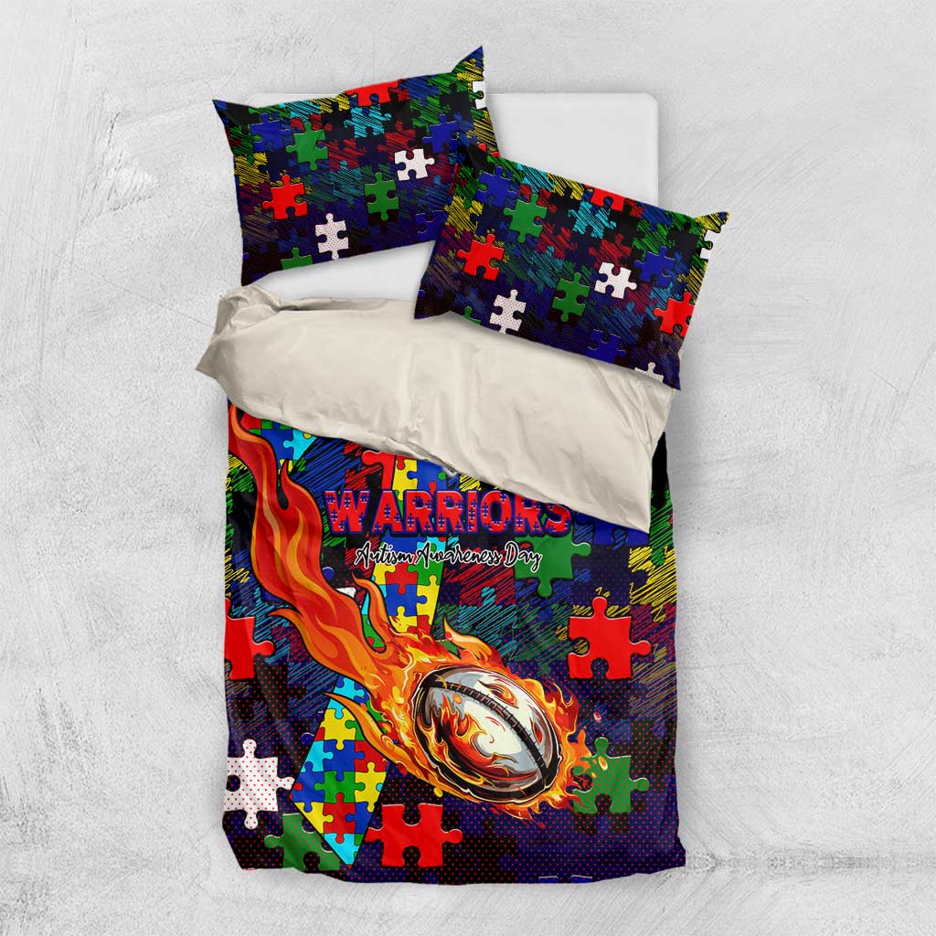 New Zealand Warriors Autism Awareness Bedding Set Puzzle Flames Rugby Ball