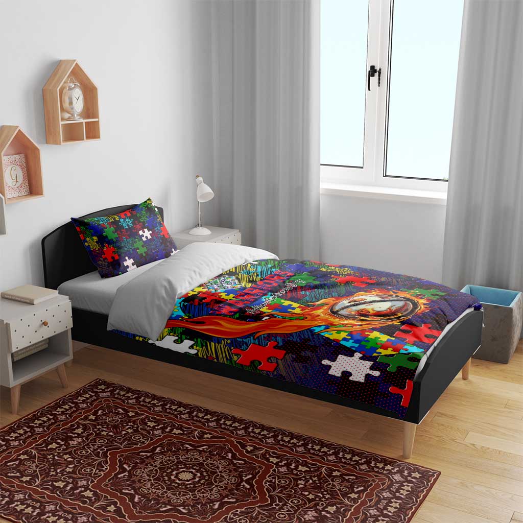 New Zealand Warriors Autism Awareness Bedding Set Puzzle Flames Rugby Ball
