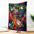 New Zealand Warriors Autism Awareness Blanket Puzzle Flames Rugby Ball