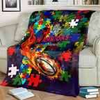 New Zealand Warriors Autism Awareness Blanket Puzzle Flames Rugby Ball