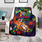 New Zealand Warriors Autism Awareness Blanket Puzzle Flames Rugby Ball