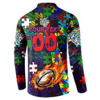 New Zealand Warriors Autism Awareness Button Sweatshirt Puzzle Flames Rugby Ball